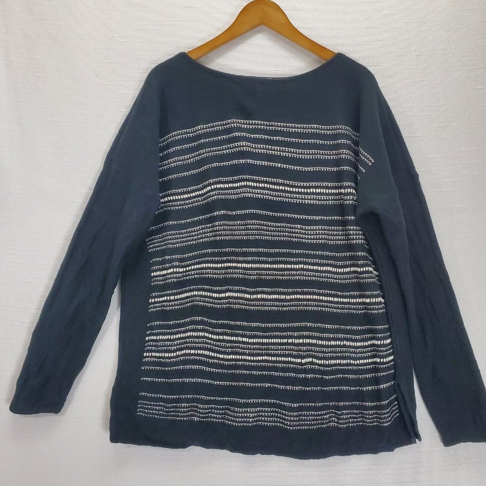 J Jill Knit Sweater Womens Sz XL Black Long Sleeve Cream Crochet Detail
